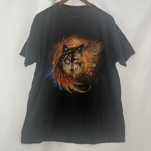 Vtg Eagle & Wolf Harley-Davidson OS Route 66 Tulsa Oklahoma Men's‎ Black T-shirt